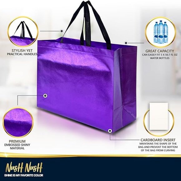 Purple Gift Bags XL Size – Set of 12 Reusable Extra Large Purple Gift Bags - Picture 3 of 4